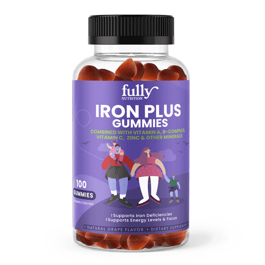 A bottle of Iron gummies, made with high-quality ingredients to support healthy iron levels and boost energy levels