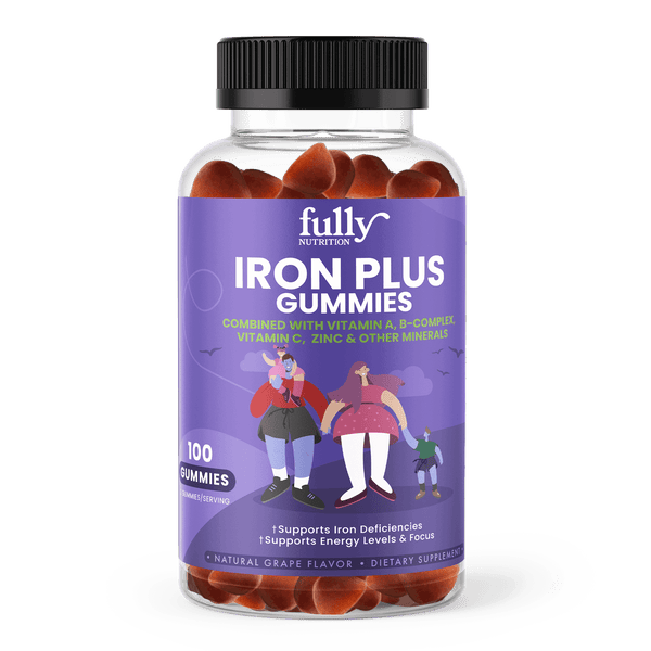 A bottle of Iron gummies, made with high-quality ingredients to support healthy iron levels and boost energy levels