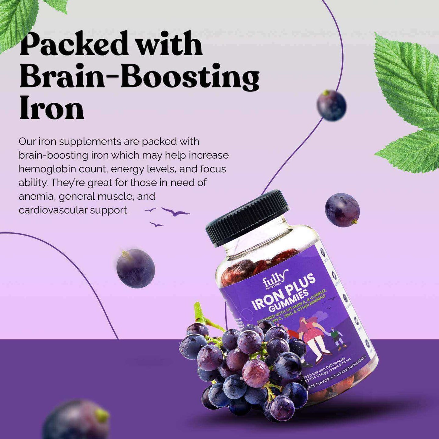 Fully Nutritious Iron Plus gummies, packed with brain-boosting iron to support cognitive function and healthy red blood cells