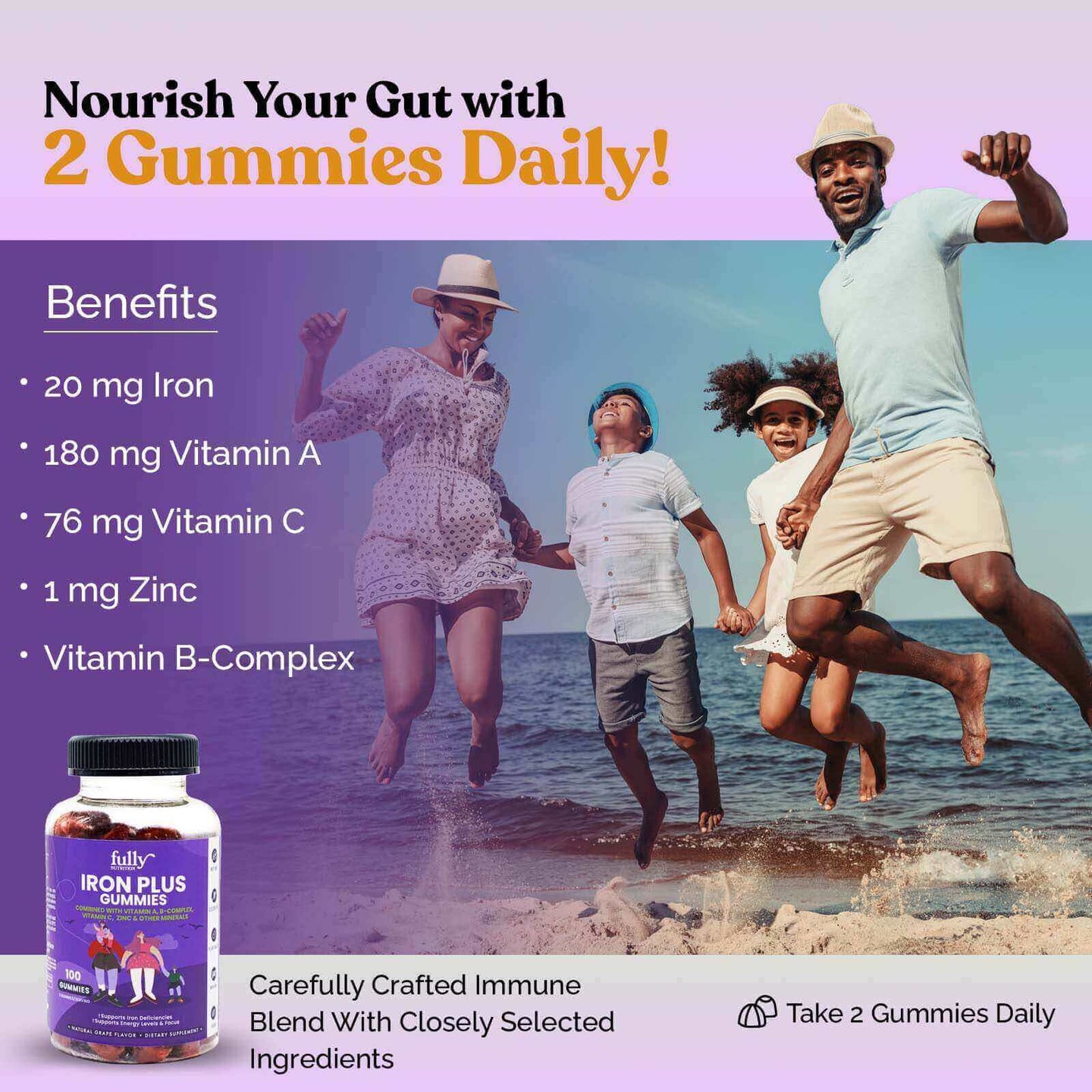 Nourish your gut and support healthy digestion with 2 Iron gummies daily from Fully Nutrition - a convenient and delicious way to ensure you're getting the essential nutrients your body needs.